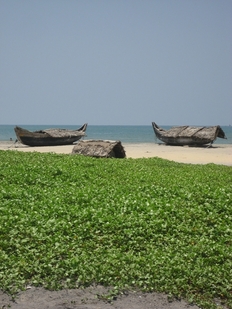 Kovalam Beach empty with boats, Kerala
