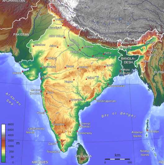Geographic map of India