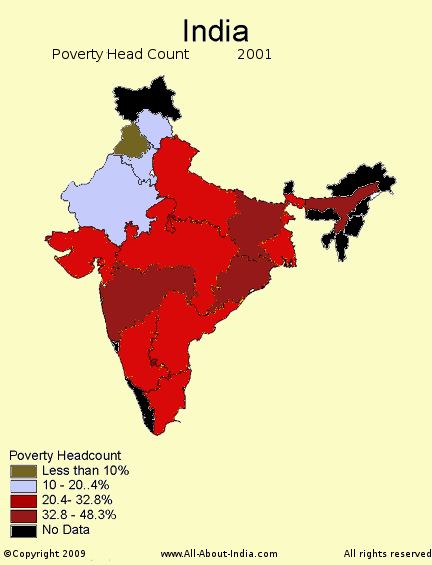 Poverty in India map, headcount map